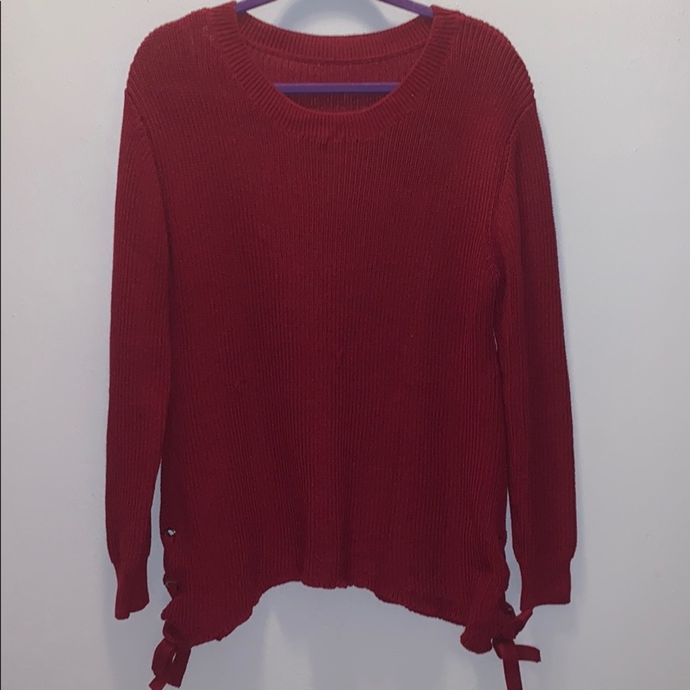 Maroon sweater with ties on side